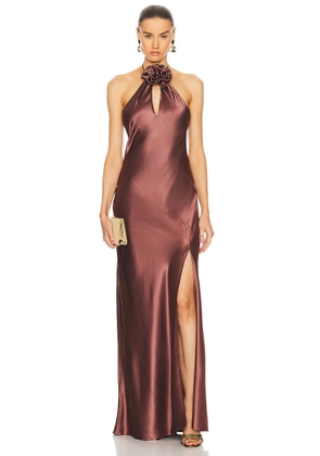 NICHOLAS Ana Halter Dress With Removable Flower in Nutmeg - Brown. Size 8 (also in 2).