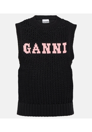 Ganni Logo ribbed-knit cotton-blend vest