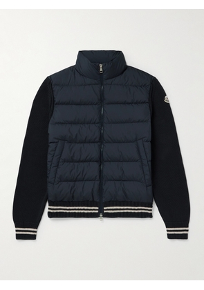 Moncler - Logo-Appliquéd Ribbed Cotton and Quilted Shell Down Cardigan - Men - Blue - S
