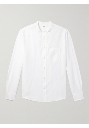 Mr P. - Grandad-Collar Organic Cotton and Linen-Blend Seersucker Shirt - Men - White - XS