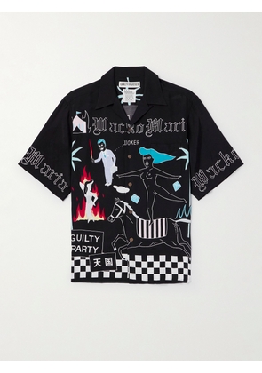 Wacko Maria - Convertible-Collar Printed Matte-Satin Shirt - Men - Black - S