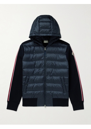 Moncler - Logo-Appliquéd Virgin Wool and Quilted Shell Down Cardigan - Men - Blue - S