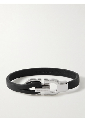 FERRAGAMO - Logo-Embellished Leather and Silver-Tone Bracelet - Men - Black