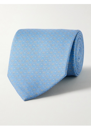 FERRAGAMO - 8cm Logo-Print Silk-Twill Tie - Men - Blue