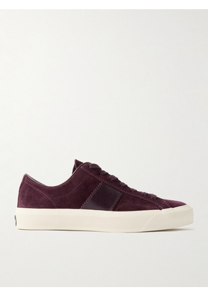 TOM FORD - Cambridge Leather-Trimmed Suede Sneakers - Men - Burgundy - UK 6