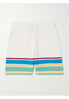 Casablanca - Straight-Leg Logo-Appliquéd Striped Crocheted Cotton Drawstring Shorts - Men - White - S