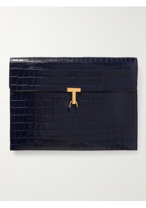 TOM FORD - Croc-Effect Leather Pouch - Men - Blue