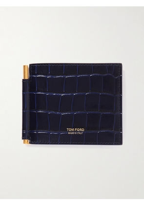 TOM FORD - Croc-Effect Leather Billfold Wallet with Money Clip - Men - Blue