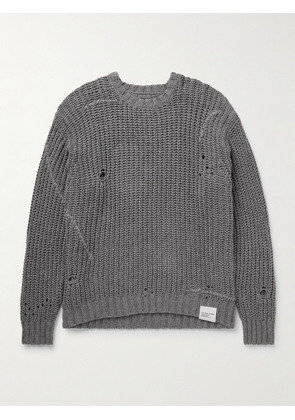 Neighborhood - Savage Logo-Appliquéd Distressed Cotton-Blend Sweater - Men - Gray - S
