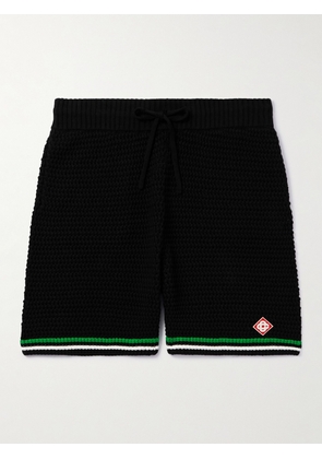 Casablanca - Straight-Leg Logo-Appliquéd Striped Crocheted Cotton Drawstring Shorts - Men - Black - S