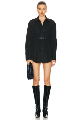 Alexander Wang Button Down Tunic Dress With Leather Belt in Black - Black. Size L (also in M, S, XS).