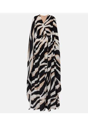 Elie Saab Caped zebra-print silk gown