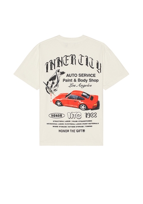Honor The Gift Inner City Auto Service Short Sleeve Tee in Bone - White. Size M (also in XL/1X).