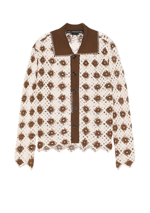 Andersson Bell Crochet Cotton Cardigan in Brown - Brown. Size M (also in S).