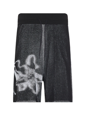 Y-3 Yohji Yamamoto Gfx Knit Shorts in Black & White - Black. Size L (also in S, XL/1X).