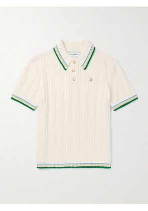 Casablanca - Logo-Embellished Ribbed Cotton-Blend Bouclé Polo Shirt - Men - Neutrals - XS