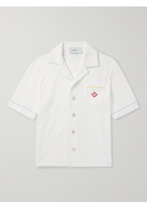Casablanca - Camp-Collar Logo-Appliquéd Monogrammed Cotton-Blend Terry Shirt - Men - White - XS