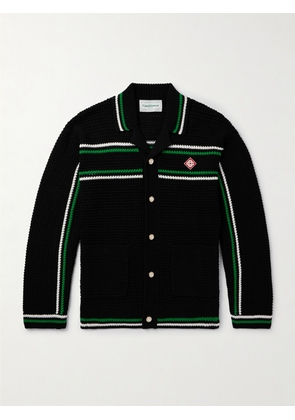 Casablanca - Camp-Collar Logo-Appliquéd Striped Crocheted Cotton Cardigan - Men - Black - XS