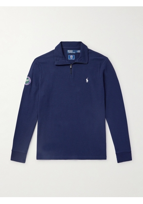 Polo Ralph Lauren - Wimbledon Appliquéd Logo-Embroidered Cotton-Piqué Half-Zip Sweater - Men - Blue - S