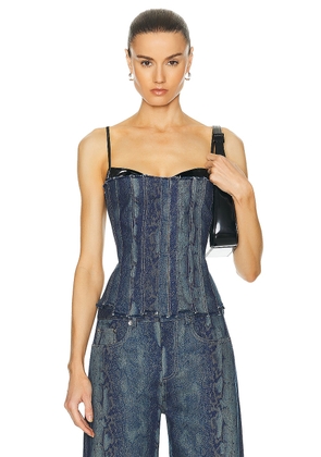 PRISCAVera Frayed Paneled Bustier Top in Snake - Blue. Size S (also in ).