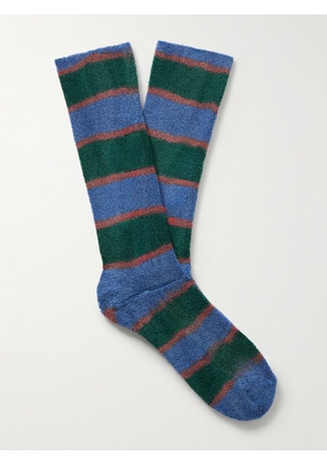 Anonymous Ism - Old Surf Striped Cotton-Blend Terry Socks - Men - Blue - L