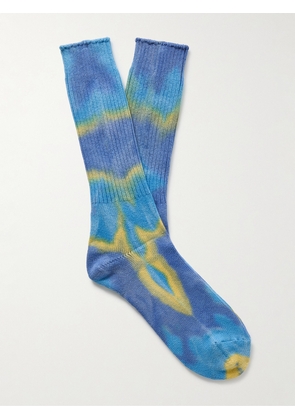 Anonymous Ism - Tie-Dyed Ribbed Cotton-Blend Socks - Men - Blue - M