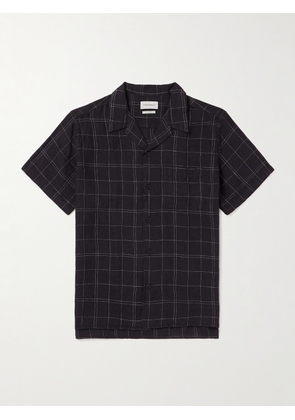 Oliver Spencer - Camp-Collar Checked Cotton and Linen-Blend Shirt - Men - Black - S