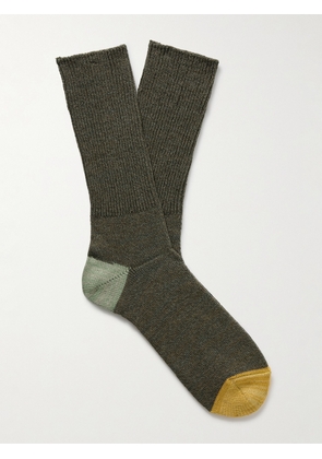 Anonymous Ism - Colour-Block Ribbed-Knit Socks - Men - Green - L