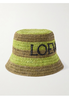 LOEWE - Logo-Embroidered Striped Raffia Bucket Hat - Men - Green - 57