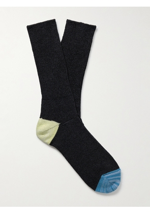 Anonymous Ism - Colour-Block Ribbed-Knit Socks - Men - Gray - L
