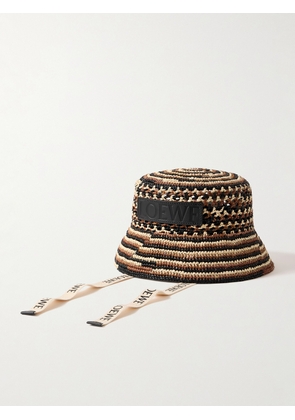 LOEWE - Paula’s Ibiza Leather and Webbing-Trimmed Striped Raffia Bucket Hat - Men - Brown - 57