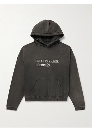 Enfants Riches Déprimés - Logo-Print Distressed Cotton-Jersey Hoodie - Men - Gray - S
