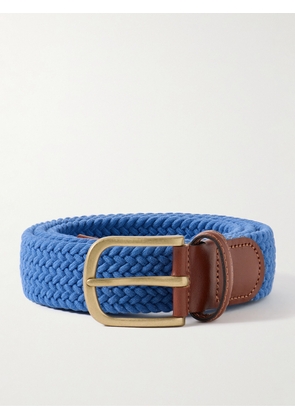 Anderson & Sheppard - 3.5cm Leather-Trimmed Woven Elastic Belt - Men - Blue - S