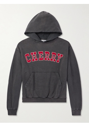Cherry Los Angeles - Championship Distressed Logo-Appliquéd Cotton-Jersey Hoodie - Men - Gray - S