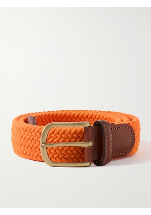 Anderson & Sheppard - 3.5cm Leather-Trimmed Woven Elastic Belt - Men - Orange - S