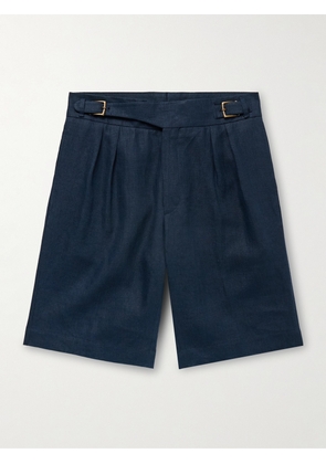 Anderson & Sheppard - Gurkha Straight-Leg Pleated Linen Shorts - Men - Blue - UK/US 30