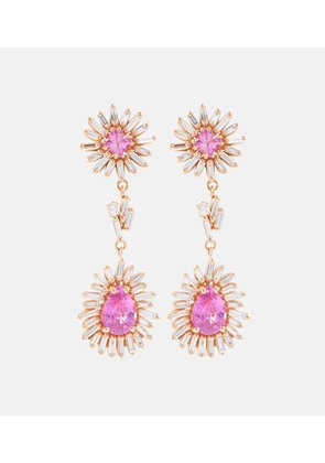 Suzanne Kalan One of a Kind 18kt rose gold drop earrings with diamonds and pink sapphires