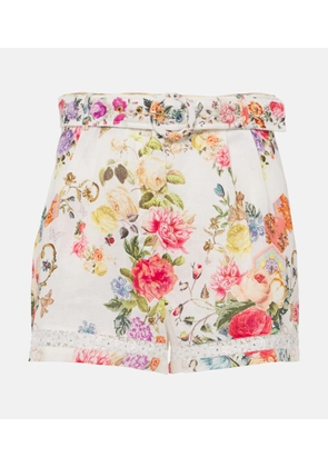 Camilla Sew Yesterday floral lace-trimmed linen shorts