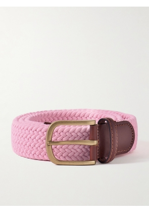 Anderson & Sheppard - 3.5cm Leather-Trimmed Woven Elastic Belt - Men - Pink - S