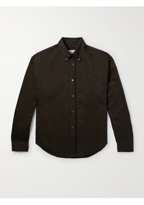 AMI PARIS - Button-Down Collar Logo-Embroidered Cotton Shirt - Men - Brown - EU 38