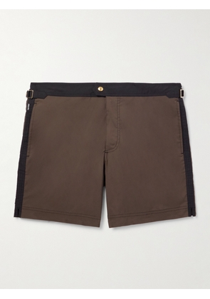TOM FORD - Straight-Leg Mid-Length Striped Swim Shorts - Men - Brown - IT 44