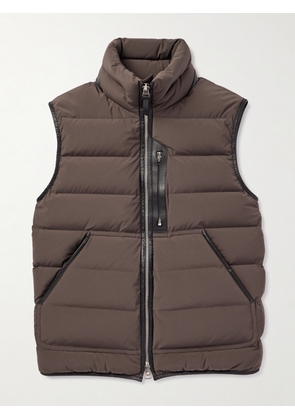 TOM FORD - Slim-Fit Full-Grain Leather-Trimmed Quilted Stretch-Shell Down Gilet - Men - Brown - IT 48