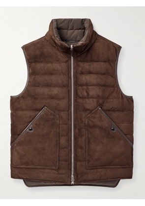 TOM FORD - Slim-Fit Reversible Quilted Leather-Trimmed Suede and Shell Down Gilet - Men - Brown - IT 46