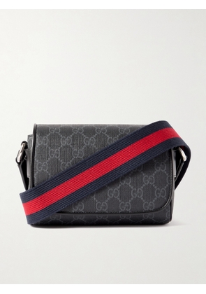 Gucci - Ophidia Mini Leather-Trimmed Monogrammed Coated-Canvas Messenger Bag - Men - Black