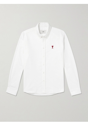 AMI PARIS - Button-Down Collar Logo-Embroidered Cotton Oxford Shirt - Men - White - S