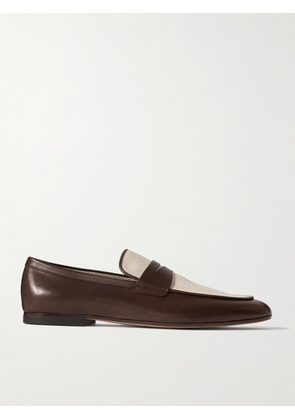 Tod's - Canvas-Trimmed Leather Penny Loafers - Men - Brown - UK 6
