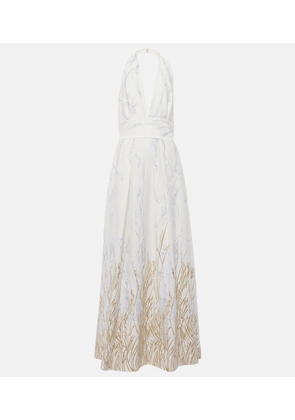 Elie Saab Embroidered halterneck cotton-blend gown