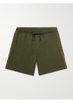 Paul Smith - Straight-Leg Webbing-Trimmed Cotton-Blend Terry Drawstring Shorts - Men - Green - S