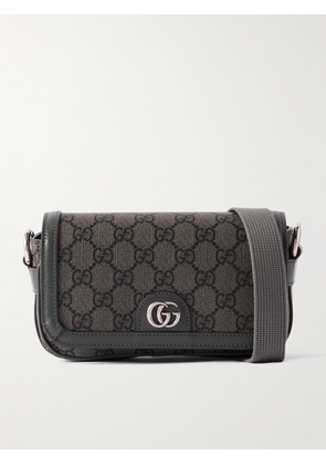 Gucci - Ophidia Mini Leather-Trimmed Monogrammed Coated-Canvas Messenger Bag - Men - Gray