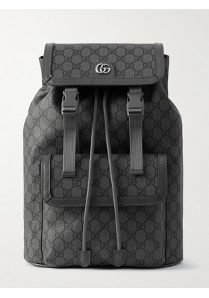 Gucci - Ophidia Leather-Trimmed Monogrammed Coated-Canvas Backpack - Men - Gray